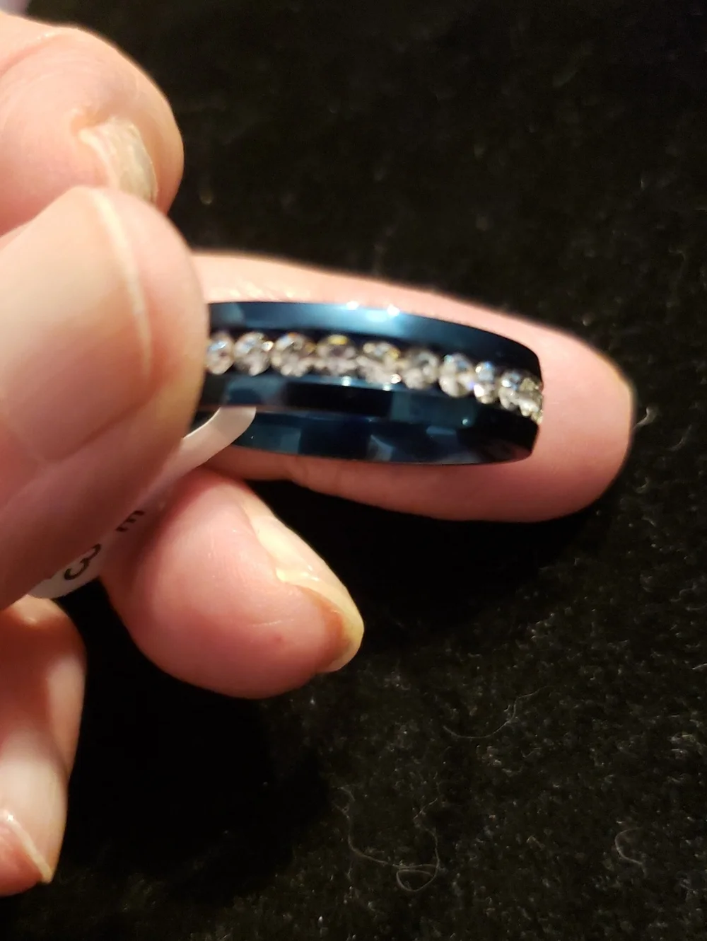 NEW-Size 13 Unisex Deep Teal Blue Polished Metal W/Channel-set Diamondy Stones.